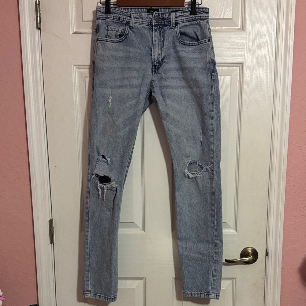 Cotton On Light Blue Distressed Straight Jeans